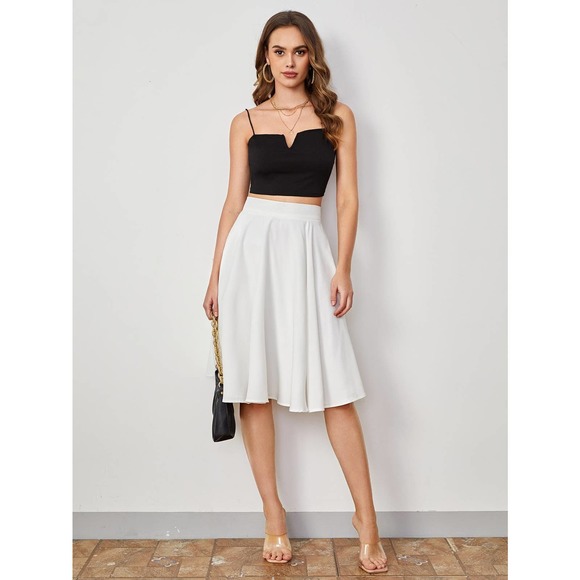 High Rise Wide Waistband Circle Skirt Minimalist Business Casual  white - Picture 3 of 12